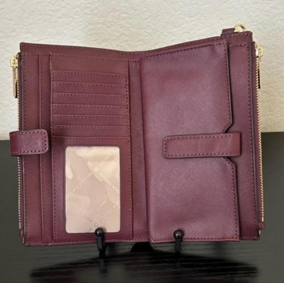 NWOT Michael Kors Maroon Double Zip Wristlet with Gold Accents - Picture 5 of 8